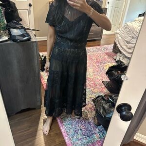 Tadashi Shoji Black Lace Midi Dress